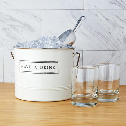 Twine Farmhouse Ice Bucket with Scoop - Beverage Tub Wrapped with Rope for Parties - Galvanized Metal Bucket Cooler & Drink Tub Holds 1 Gallon
