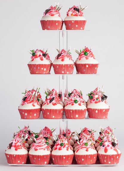 YestBuy 4 Tier Acrylic Cupcake Stand, Premium Cupcake Holder, Acrylic Cupcake Tower Display Cady Bar Party Décor â Display for Pastry(4.7" Between 2 Layers)