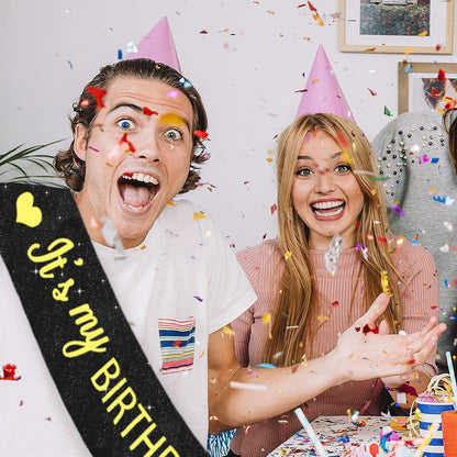 Vuzvuv It's My Birthday Birthday Sash, Glitter Birthday Sash with Foil Letters Birthday Party Decor for Women, Girls
