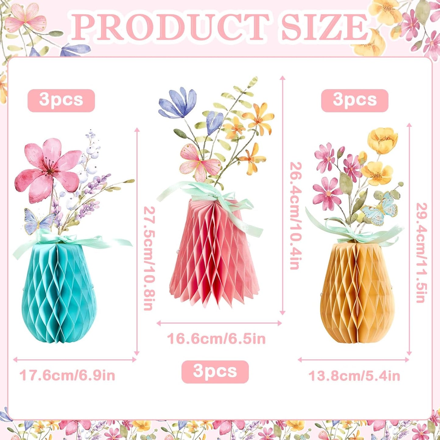 SUNBEAUTY 9PCS Spring Wildflower Party Decorations Wild Flowers Honeycomb Centerpieces for Tables Wildflower Birthday Spring Flower Theme Party Decorations for Garden Baby Shower, Easter, Mothers Day