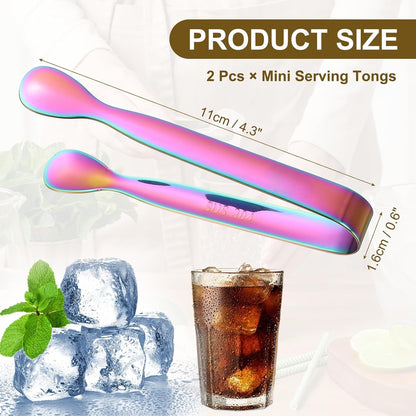 uxcell 2 Pcs Mini Serving Tongs, 4.3 Inch Kitchen Tong Stainless Steel Small Buffet Tongs Ice Sugar Tong for Serving Charcuterie Dessert Party Tea Party Bar Coffee, Gold