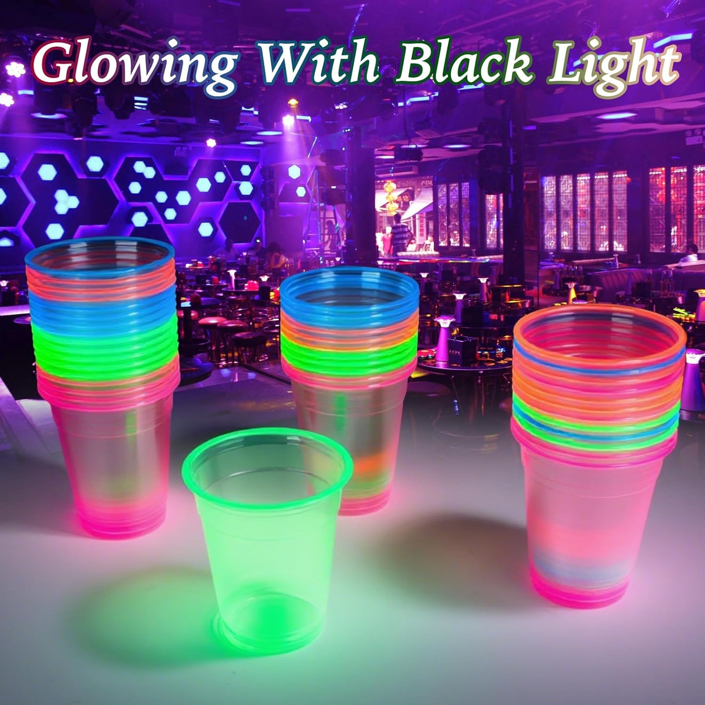 WYTAOHZL 60 Pack 12 Oz Neon Plastic Cups Glowing Plastic Neon Cups for Party Disposable Cup for Wedding Birthday and Party