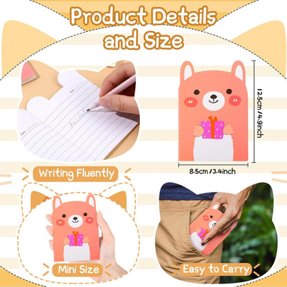 Wovnet 100 Packs Mini Notebooks Party Favors Animal Small Cute Pocketbook Bulk Cartoon Cat Dog Rabbit Bear Monkey Themed for Christmas Gift