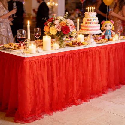 THARAHT Tulle Table Skirt 6FT 180CM Long for Rectangle Tables Round Tables Ruffle Desk Skirt for Princess Girls Birthday Party Cake Dessert Decorations Table Skirt