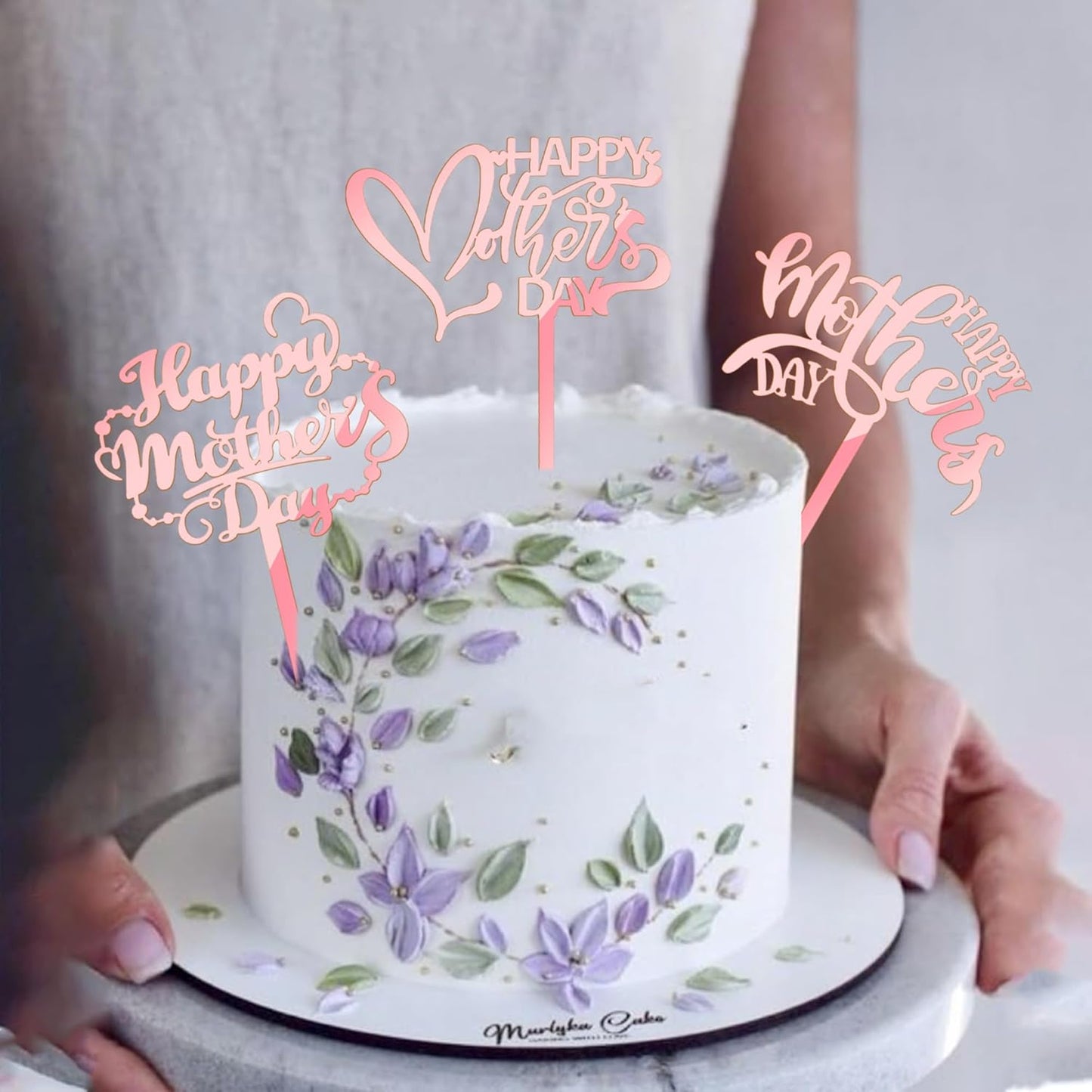 24 PCS Happy Mother's Day Cupcake Toppers with Glitter Heart Love Mother Best Mom Cupcake Picks for Happy Mother's Day Theme Women Birthday Party Cake Decorations Supplies Rose Gold