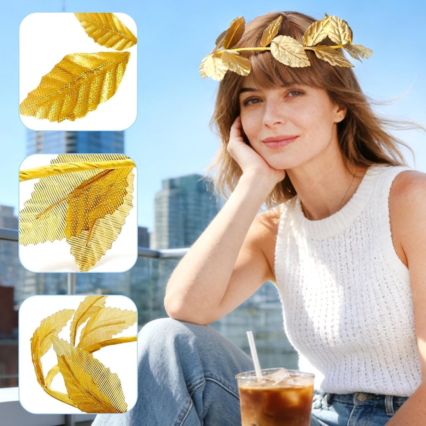 Hoypeyfiy 12 Pcs Gold Laurel Crown Wreath Headbands, Greek Goddess Roman Leaf Headpiece for Toga Party, Halloween Cosplay, Wedding, Prom, Festival Costume Accessories
