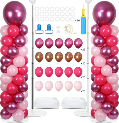 2 Set Black and Gold Balloons Column Stand Kit with 100 Balloons Adjustable Balloon Stand with Bases for Floor Black Gold Confetti Balloon Column Kit for Bridal Shower Valentine Birthday Party Decor