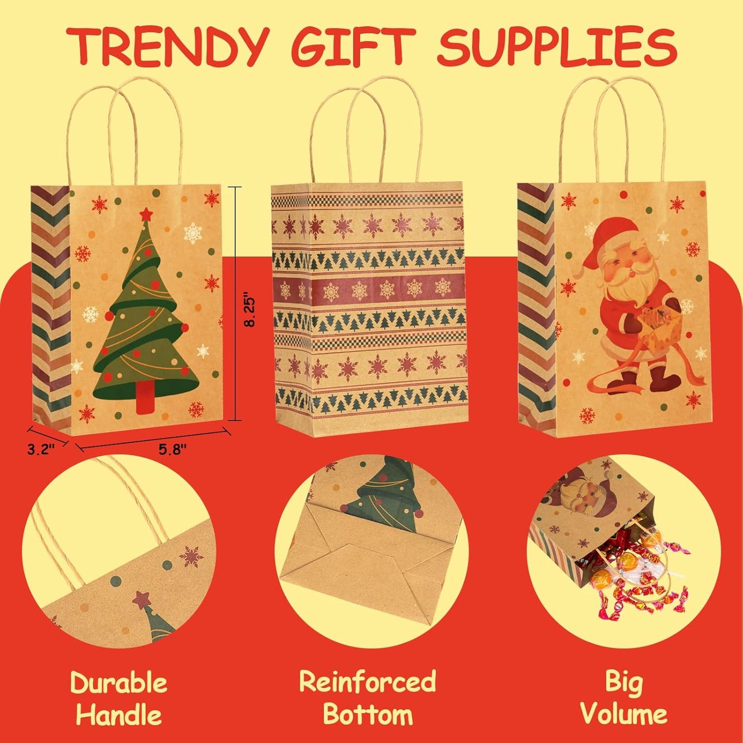 RACETOP 32 Pack Small Paper Gift Bags with Handles, 5.8"×3.2"×8.25" Kraft Paper Party Favor Bags Bulk for Kids Birthday, Baby Shower, Crafts, Wedding, Party Supplies (8 Colors)