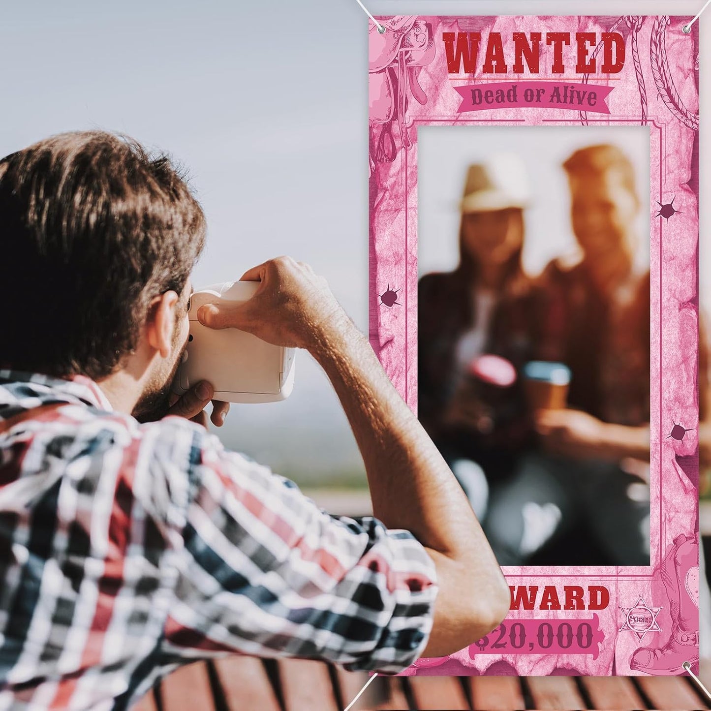 Funrous Wanted Poster Photo Prop Western Photo Booth Prop Large Selfie Frame Poster Fabric Banner Backdrop Wanted Sign for Cowgirl Cowboy Party Decoration Rustic Birthday Party Supplies (Pink)