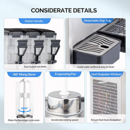 ROVSUN 9.6 Gallon/36L Commercial Beverage Dispenser Drink Dispenser, 18L X 2 Tanks Commercial Juice Dispenser Stainless Steel with Thermostat Controller for Home Restaurant Bar Party 110V/60HZ