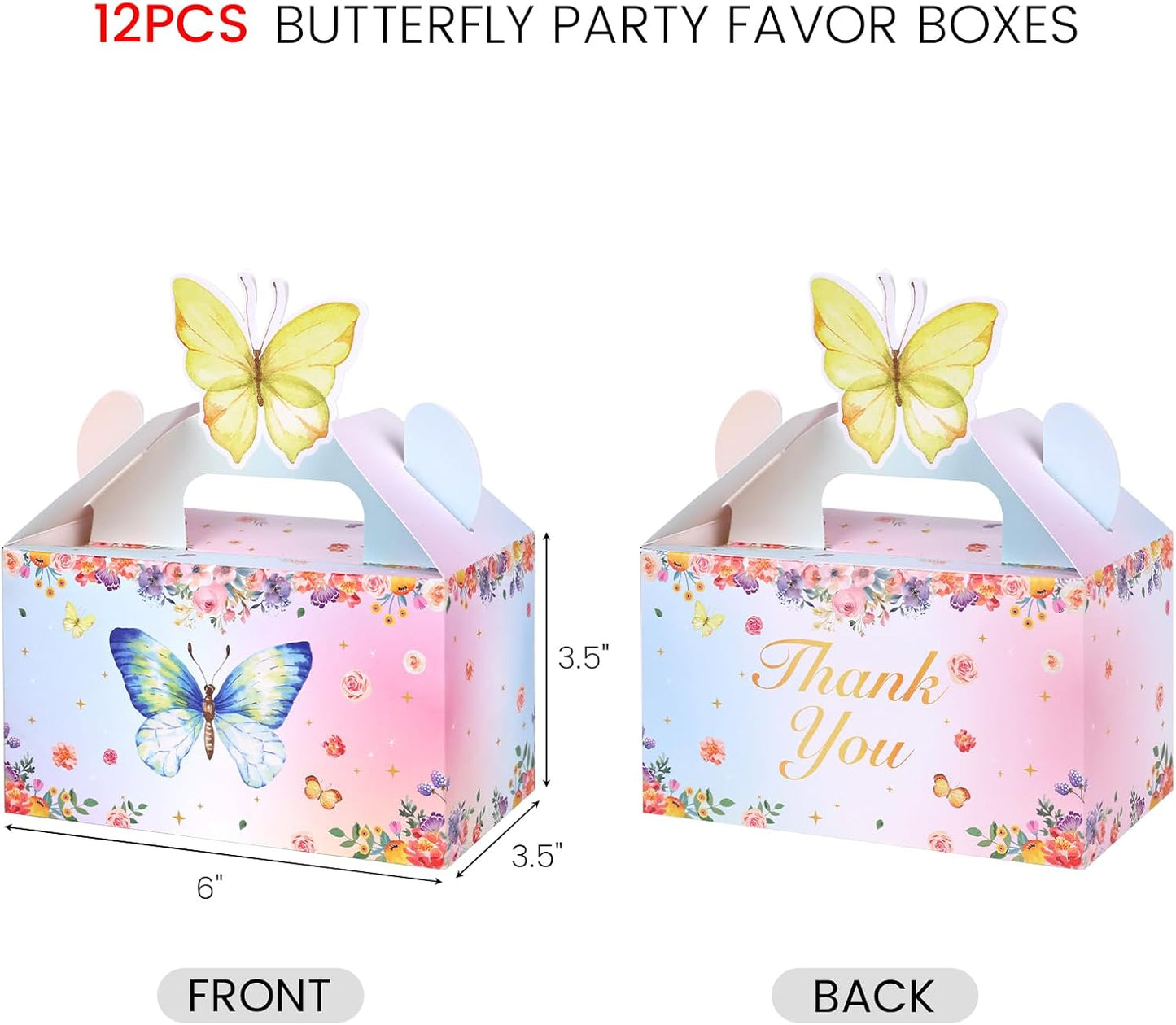 VGOODALL 12PCS Butterfly Party Favor Boxes, Goodie Gable Treat Box Paper Candy Containers for Birthday Baby Shower Wedding Party