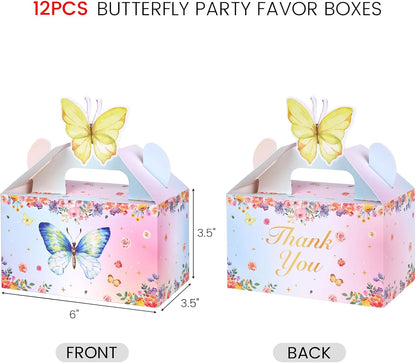 VGOODALL 12PCS Butterfly Party Favor Boxes, Goodie Gable Treat Box Paper Candy Containers for Birthday Baby Shower Wedding Party