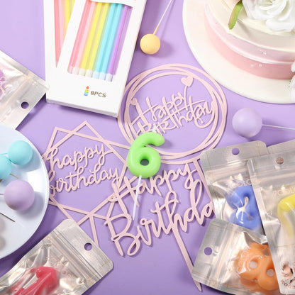 Yerliker 34 Pcs Happy Birthday Cake Toppers Decorations Birthday Candles DIY Cake Decor for Men Women Wedding Anniversary(Gold)