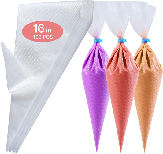 firstake Piping Bags 16 Inch - 100pcs Disposable Piping Bags, Large Pastry Bags, Thickened Frosting Bags, Cake Decorating Bags, Large Piping Bags, Icing Bags for Cake Decorating