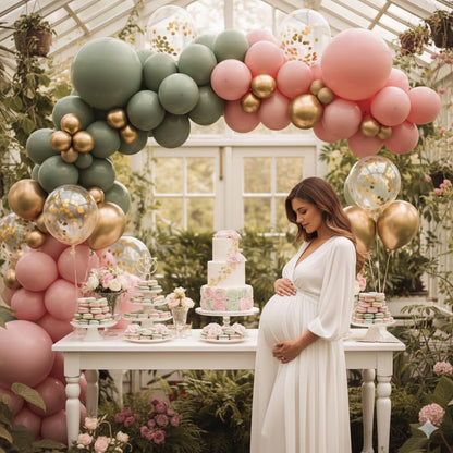 Sage Green and Dusty Pink Balloons, Retro Pink Muted Green White Gold Baby in Bloom Balloons for Girls Women Floral Fairy Wildflower Camping Birthday Woodland Baby Shower Garden Tea Party Decorations