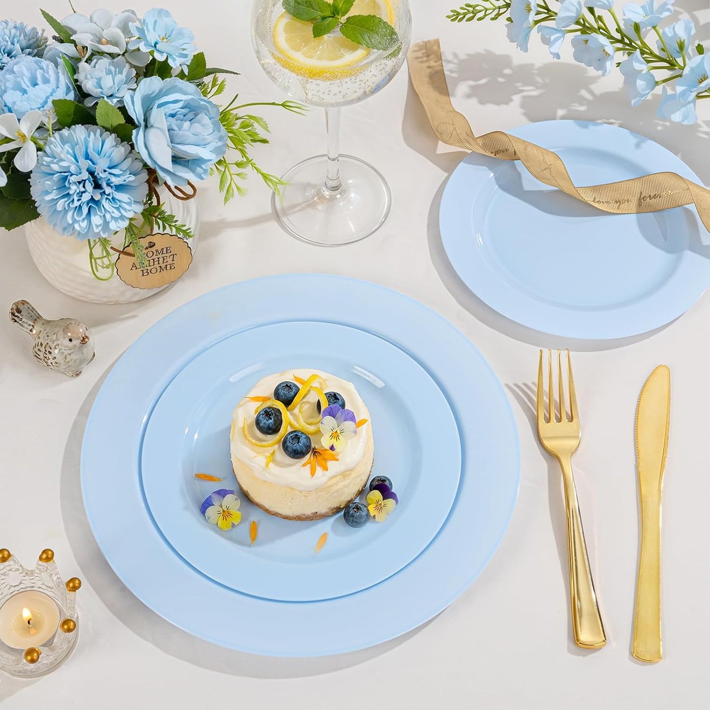 FLOWERCAT 60PCS White Plastic Plates - Heavy Duty White Disposable Plates for Mother's Day/Birthday Party/Wedding -serve for 30 guests Include 30PCS 10.25" & 30PCS 7.5" Plates for Party
