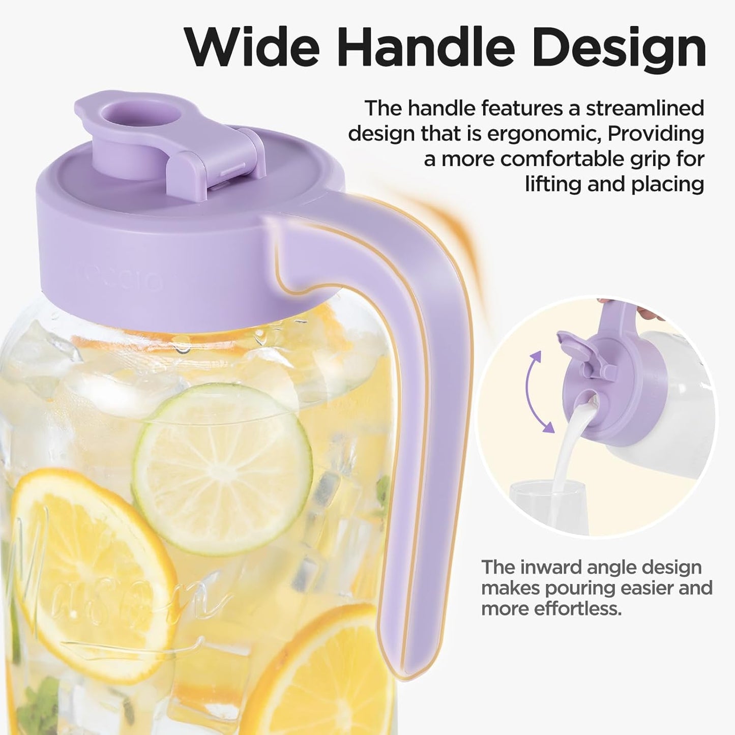 Mason Jar Pitcher - Airtight & Leakproof Glass Pitcher with Lid, Perfect for Breastmilk, Cold Brew, and Sun Tea, 2 Quart (64 oz) 1/2 Gallon Mason Jar with Pour Spout Lid