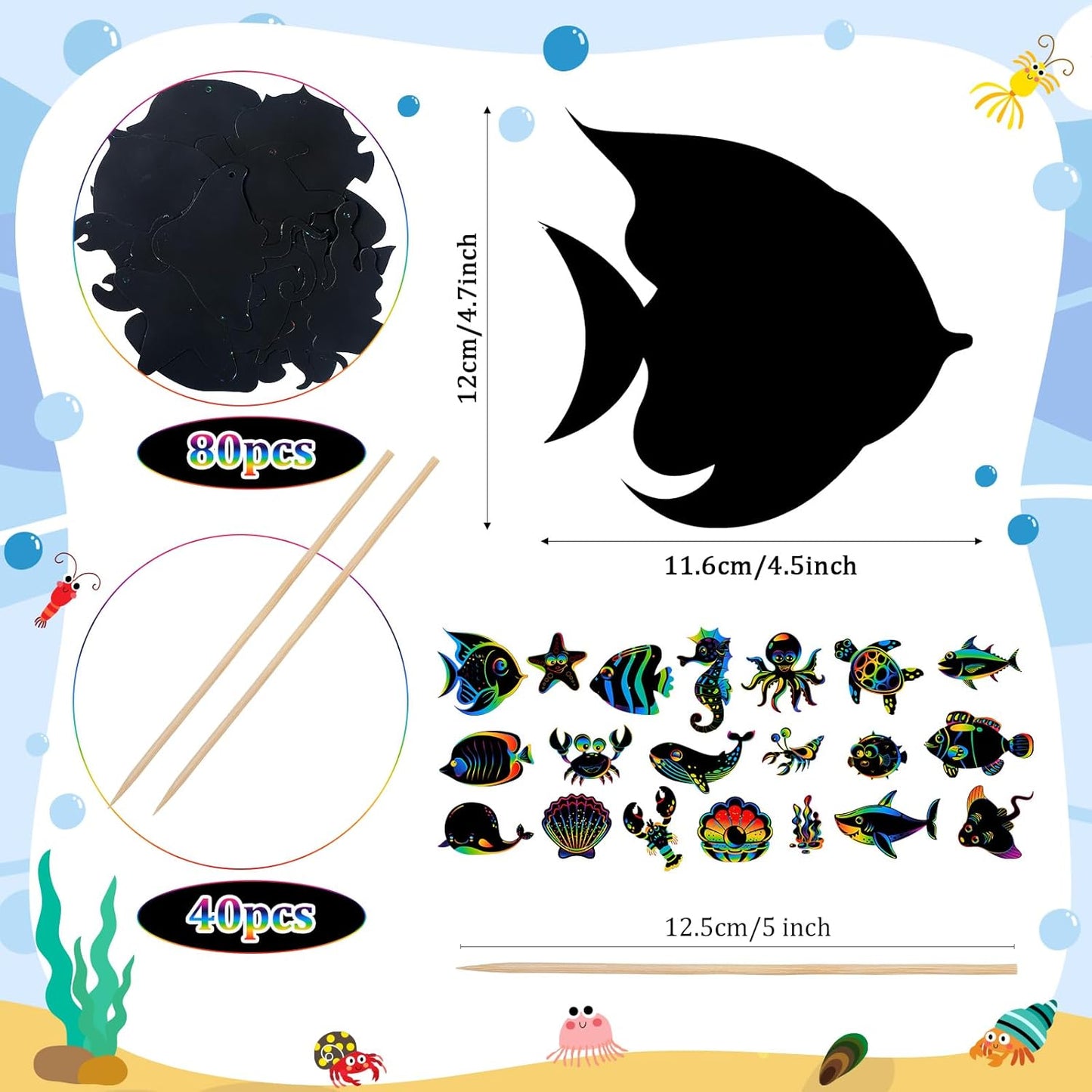 Liliful 80 Pcs Ocean Animals Scratch Cards Sea Crafts for DIY Ocean Party Scratch Card Summer Card Under the Sea Party Favors for DIY Crafts Home Decoration Project, 20 Styles