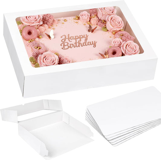 Moretoes 10pcs 19x14x4in Half Sheet Cake Boxes with Window, White Cookie Boxes, for Pastry Baking Cake Donuts Cupcake Pie Packaging