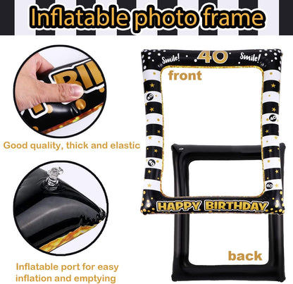 40th Birthday Inflatable Photobooth Selfie Frame & Props Set for Pictures & Decorations Giant Selfie Blow Up Photo Booth Picture Frame Photo Props Decor for 40 Years Old Birthday Party Supplies