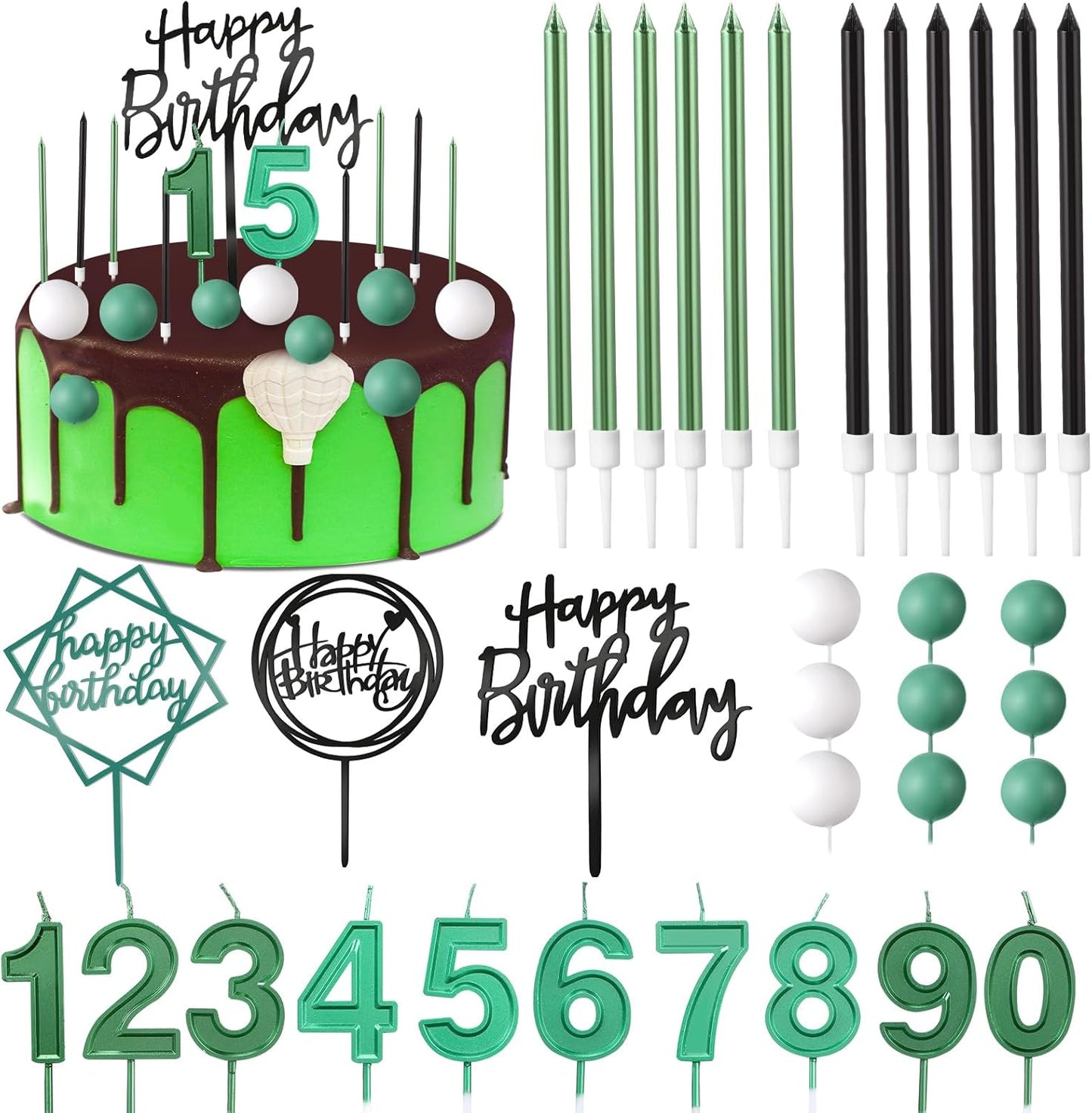 Yerliker 34 Pcs Happy Birthday Cake Toppers Decorations Birthday Candles DIY Cake Decor for Men Women Wedding Anniversary(Gold)