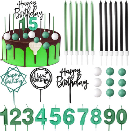 Yerliker 34 Pcs Happy Birthday Cake Toppers Decorations Birthday Candles DIY Cake Decor for Men Women Wedding Anniversary(Gold)