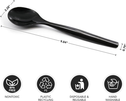 Party Essentials Disposable Heavy Duty Plastic Serving Utensils for Buffets Events Parties, 4-Sets of Spoons/Forks/Tongs, Black