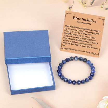 LPBeads Handmade Natural Gemstone Stretch Elastic Bracelet Healing Crystal Round Stone Beads Jewelry Gifts for Women Men