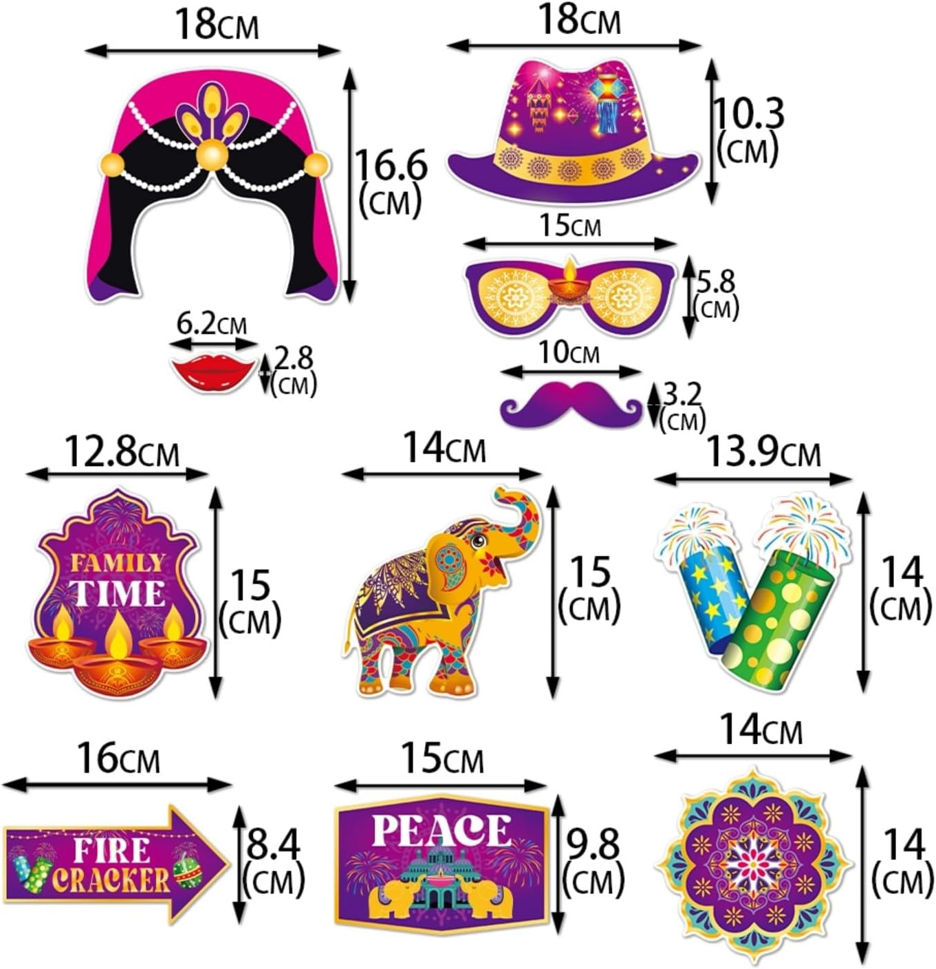 KYMY Happy Diwali Party Photo Booth Props Set, 1pc Deepavali Rangoli Selfie Frame with 20pcs Photo Booth Props, India Festival of Lights Party Favors for Hindu Diwali Themed Decorations Supplies