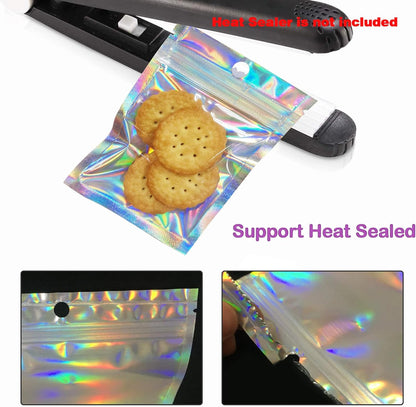 Trunple Smell Proof Bags & Resealable Foil Pouch Mylar Sample Bag Great for Party Favor Food Storage (Holographic Color) (50pcs-6x9 inch)
