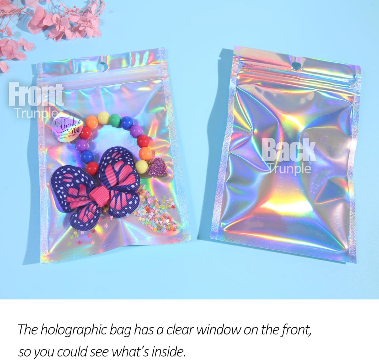 Trunple Smell Proof Bags & Resealable Foil Pouch Mylar Sample Bag Great for Party Favor Food Storage (Holographic Color) (50pcs-6x9 inch)