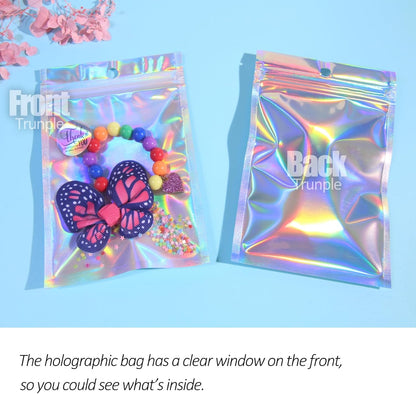 Trunple Smell Proof Bags & Resealable Foil Pouch Mylar Sample Bag Great for Party Favor Food Storage (Holographic Color) (50pcs-6x9 inch)