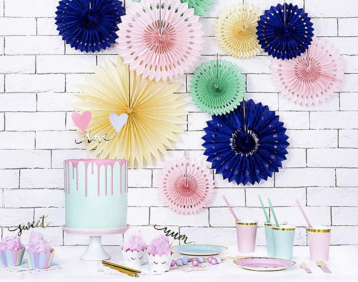 9PCS Navy Blue Gray White Tissue Paper Party Fan Pom Poms Nautical Baby Boy Shower Navy Wedding 1st Shark Birthday Bachelorette Party Backdrop Home Nursery Wall Hanging Decoration