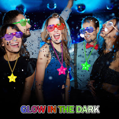 6 Pack Clear LED Glow Star Necklace Bulk Beaded Necklaces for Halloween Christmas Decorations Mardi Gras Party Favors