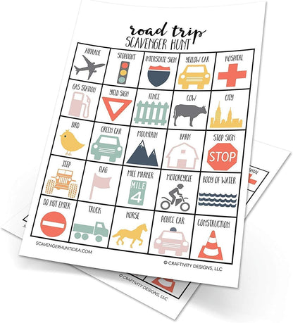 Outdoor Scavenger Hunt Games for Kids, Multipack, Road Trip, Travel Activities, Birthday Party, 5 Dry Erase Markers and 5 of Each Game Card