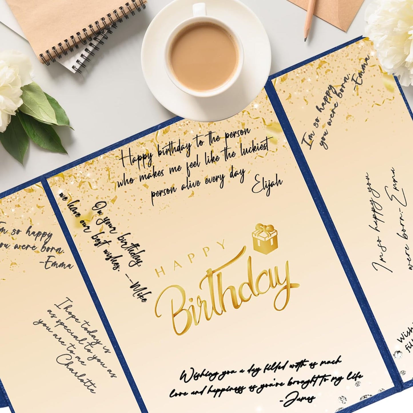 Crenics Black and White Birthday Decorations Women Men, Creative Birthday Guest Signature Book Alternative 18" x 12", Great Party Gifts for Girls or Boys