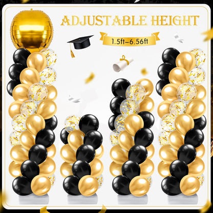 2 Sets Blue and Black White Graduation Balloon Column Stand Kit for Class of 2026, Adjustable Floor Balloon Arch Tower with Foil & Latex Balloons, DIY Decor for Grad Ceremony Backdrop