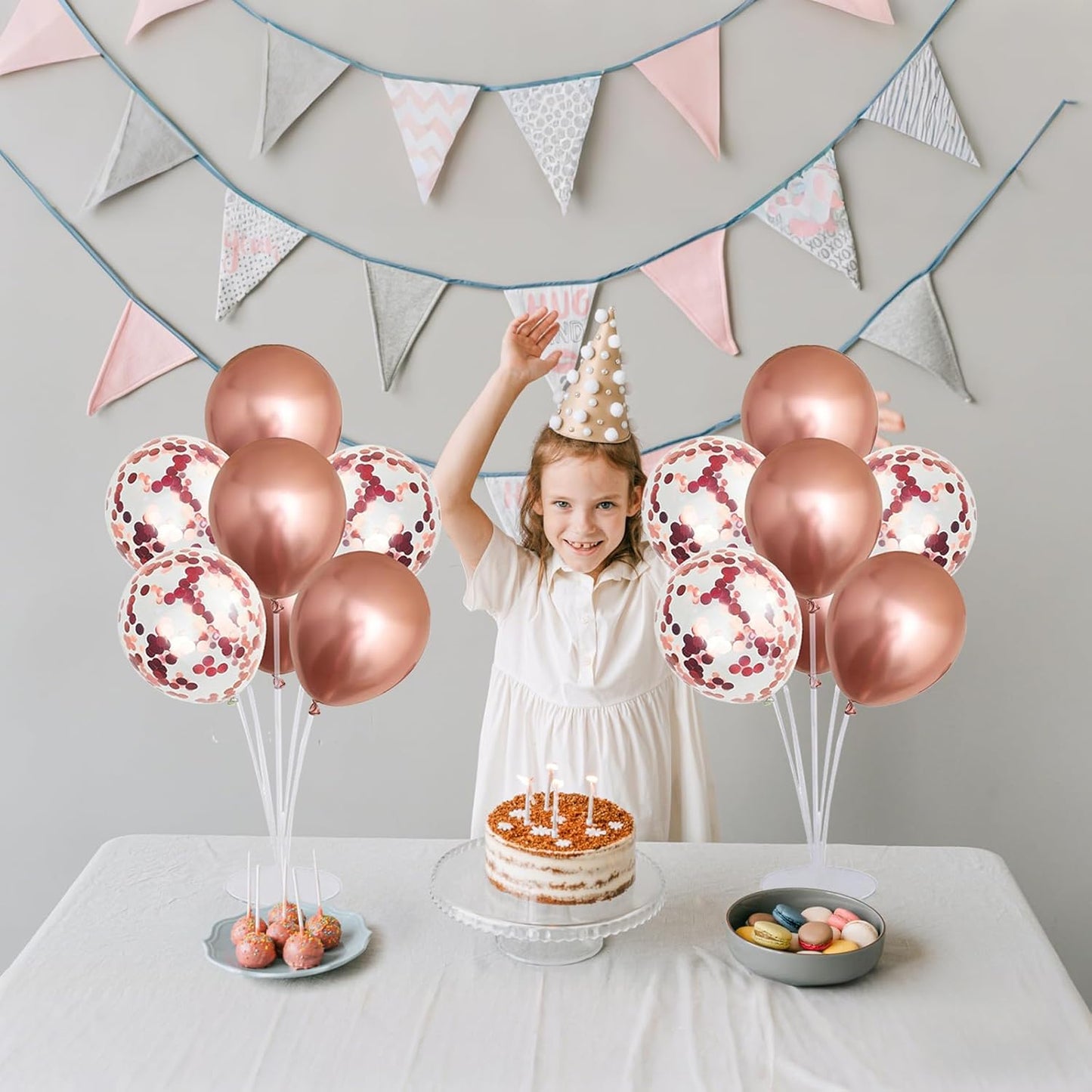 6 Set Balloon Stand Kit for Table Centerpieces With Balloon and Base Party Decorations for Birthday Wedding Retirement Graduation Baby Shower (Black Gold)