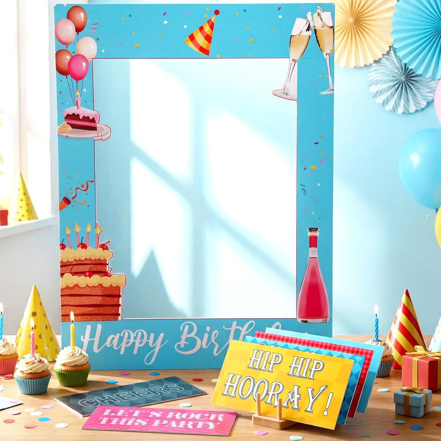 Amyhill 13 Designs Extra Large Birthday Photo Booth Props Include 32 x 24 Inch Photo Booth Props Picture Frame Double Sided Happy Birthday Party Decorations DIY Water Proof Selfie Signs Party Supplies
