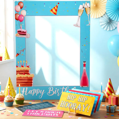 Amyhill 13 Designs Extra Large Birthday Photo Booth Props Include 32 x 24 Inch Photo Booth Props Picture Frame Double Sided Happy Birthday Party Decorations DIY Water Proof Selfie Signs Party Supplies
