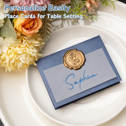 25 Pack Name Cards for Table Setting, Printable Place Cards with Antique Gold Rose Wax Seal Sticker for Wedding, Table Tent Card Stock Decor for Party, Dinner, Home(Pearlized Champagne Gold)