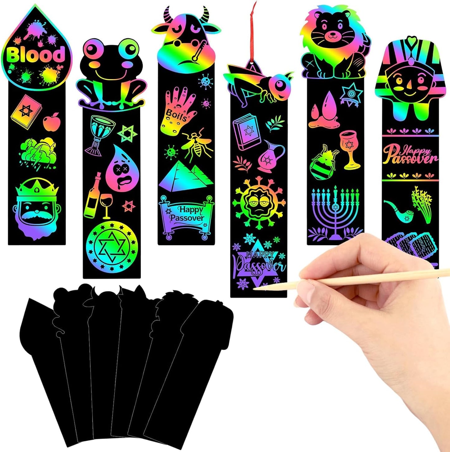JUNEBRUSHS 30Pcs Ocean Crafts, Rainbow Magic Ocean Animals Scratch Bookmarks Under The Sea Party Favors Games for Activities Summer Arts and Crafts