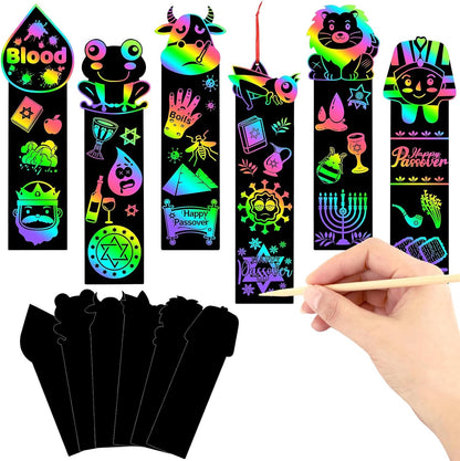 JUNEBRUSHS 30Pcs Ocean Crafts, Rainbow Magic Ocean Animals Scratch Bookmarks Under The Sea Party Favors Games for Activities Summer Arts and Crafts