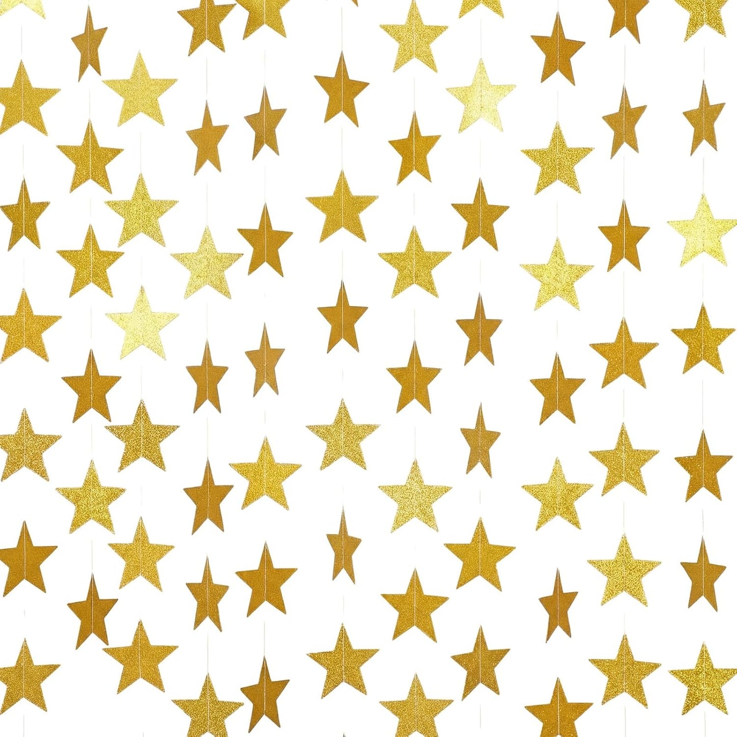Spakon 65 Feet Glitter Star Paper Garland Banner Hanging Decoration Star Streamers Double Side 2026 Graduation Decorations for Wedding Birthday Festival New Year Party Decoration (Gold)