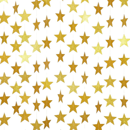 Spakon 65 Feet Glitter Star Paper Garland Banner Hanging Decoration Star Streamers Double Side 2026 Graduation Decorations for Wedding Birthday Festival New Year Party Decoration (Gold)