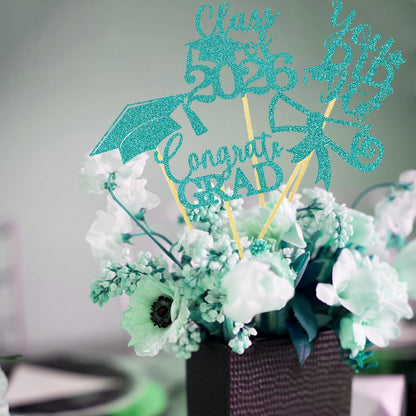 Graduation Centerpiece Sticks 24PCS Glitter Grad Picks Party Table Decor Senior High School College Sign Gold