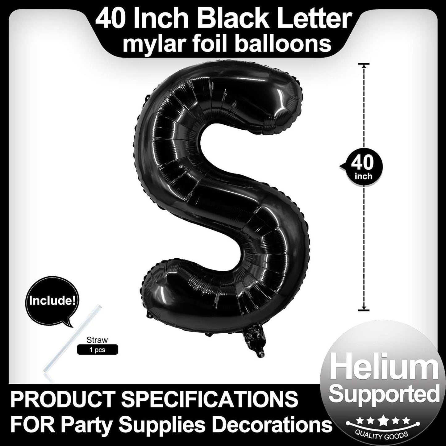 40 Inch Black Letter A Balloons, DIY Phrase Foil Alphabet Letter A Balloons DIY Word A Banner for Birthday Anniversary Celebration Graduation Party Supplies Decoration