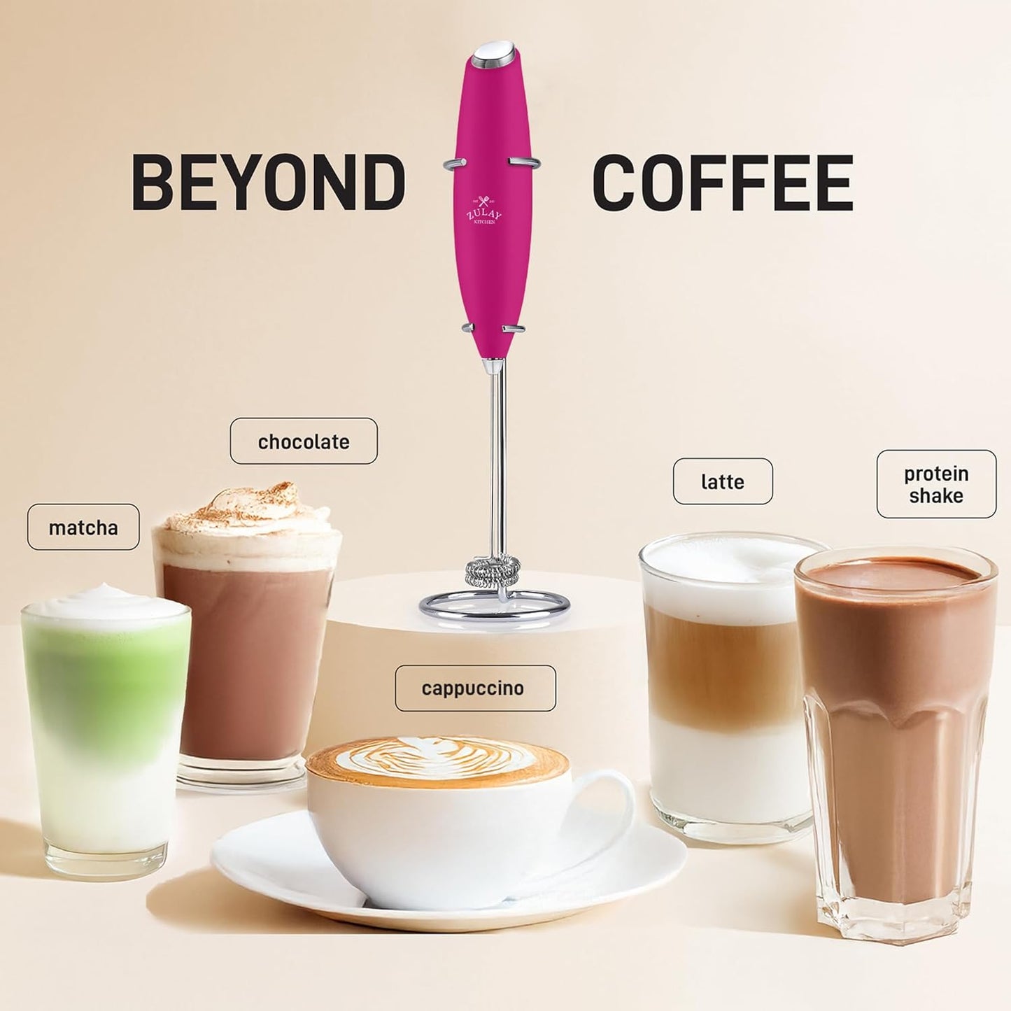 Zulay Kitchen Powerful Milk Frother Wand With Duracell Batteries - Ultra Fast Handheld Drink Mixer - Electric Whisk Foam Maker for Coffee, Lattes, Cappuccino & Matcha - Z1 Motor - Black - Colors C