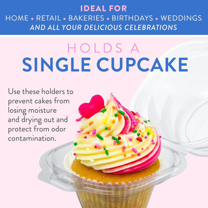 Plastic Cupcake Containers Boxes | 12 Compartment – 8 Pack | Disposable High Dome Dozen Cupcake Holder With Lid Bulk | Extra Sturdy Stackable Cupcake Boxes | Durable Muffin Packaging Transporter To Go