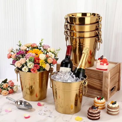 Mumufy 6 Pcs 3.3 Qt / 3 L Champagne Ice Buckets Stainless Steel Ice Bucket with Handles,Drink and Wine Chiller Great for Home Bar Club Party Supplies, Chilling Champagne and Sparkling Wine (Silver)
